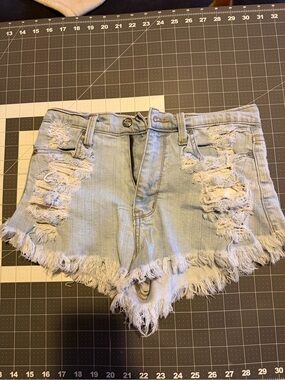 Encore Jeans Light Blue Distressed Denim Shorts with Frayed Hem